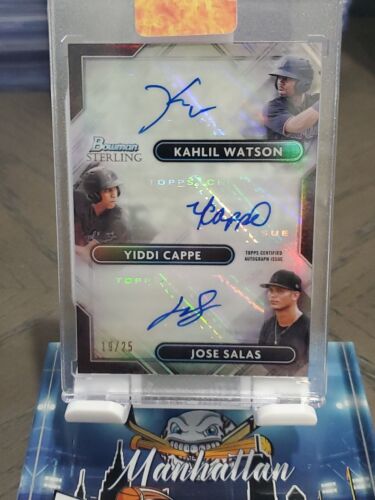 2022 Bowman Sterling Triple Auto /25 Kahlil Watson Yiddi Cappe Jose Salas KP423