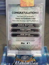 Load image into Gallery viewer, 2022 Bowman Sterling Triple Auto /25 Kahlil Watson Yiddi Cappe Jose Salas KP423
