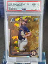 Load image into Gallery viewer, PSA 10 POP 1 GOLD /15 2022 BOWMAN DRAFT SAPPHIRE MICHAEL KNORR HOUSTON ASTROS
